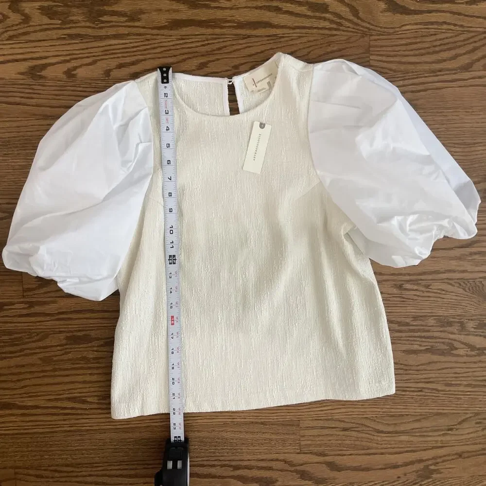 Anthropologie Puff Sleeve Top Size Small NWT Cream White Textured Classic